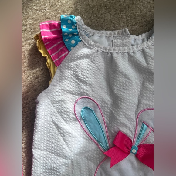 Rare Editions Baby Girls Easter Bunny Applique Top & Striped Leggings Set - Picture 4 of 7